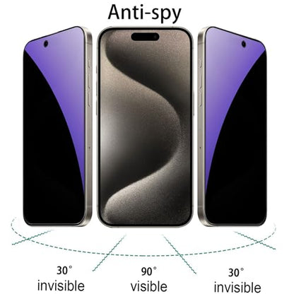 2 Pack Anti-Blue Privacy Tempered Glass for iPhone 15 Pro Anti-Spy Screen Protector Anti-Peeping Film Anti-scratch Full Covered 6.1 inch (Blue) - size: For iPhone 15 Pro