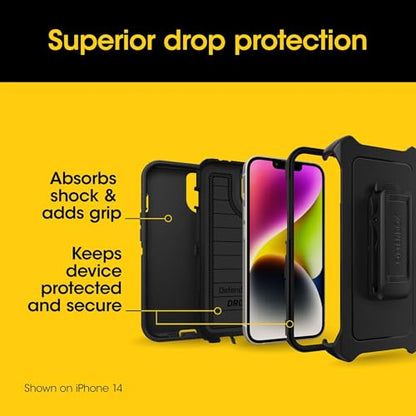 OtterBox iPhone 15, iPhone 14, & iPhone 13 (Only) - Defender Series Case - Black - Screenless - Rugged & Durable - with Port Protection - Holster Clip Includes - Microbial Defense Protection - color: Black