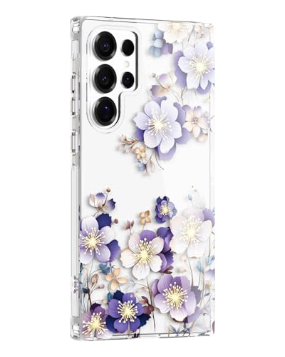 Flower Clear Case for Samsung S24 Ultra, Stylish & Durability Floral Pattern Cover, TPU Bumper Shockproof + PC Protective, Cute, Slim & Lightweight for Galaxy S24 Ultra Case (Purple) - color: Purple, size: for Galaxy S24 Ultra 6.8 Inch
