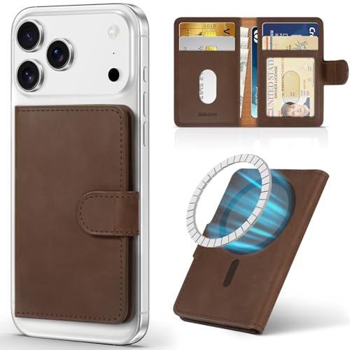 SHIELDON Genuine Leather for Magsafe Wallet, Crazy Horse Dark Brown - color: Crazy Horse - Dark Brown