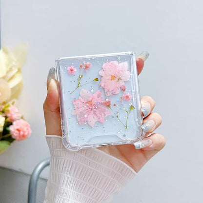 Compatible with Samsung Galaxy Z Flip 6 Case/Flip 7 FE Case Flower | Clear Dried Pressed Flowers Women Girls Soft TPU Shockproof Phone Cover - color: TPU/Flower Light Pink, size: Samsung Galaxy Flip 6/Flip 7 FE