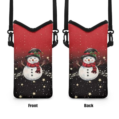 Christmas Snowman Print Men Women Neoprene Phone Sleeve Pouch Case Bag with Crossbody Strap/Neck Lanyard for Phone Up to 8 inch - color: Christmas Snowman Print