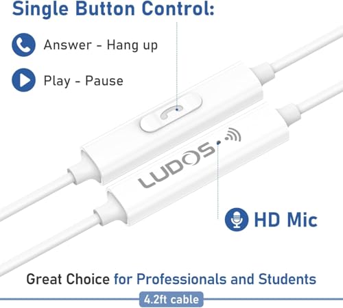 LUDOS FEROX 2 Pack Wired Earbuds in-Ear Headphones, 5 Year Warranty, Earphones with Microphone, Noise Isolation for 3.5mm Jack Ear Buds for iPhone, Samsung, Computer, Laptop, Kids, School Students - size: 2 Pack