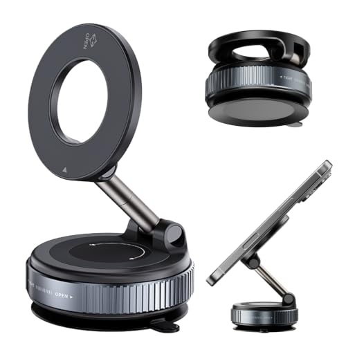 【96LBS Ultra Suction】Vacuum Magnetic Car Phone Holder for MagSafe, 2026 Upgraded 360° Reinforced Phone Mount for Car Dashboard Windshield Mirror, Compatible with iPhone 17 16 15 Pro Max & All Phones