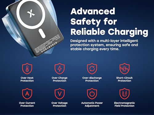 X Blade 10K Slim Magnetic Power Bank - 10000 mAh - MagSafe Portable Charger for iPhone and Samsung, Wireless Fast Charging USB-C PD 20W, Ultra Thin Metal Design, Metallic Blue - color: Metallic Blue