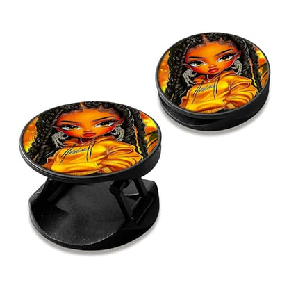 2 Pack Cell Phone Grip with Expanding Kickstand, Girl Yellow Clothes - color: Girl Yellow Clothes