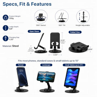 Uncaged Ergonomics Adjustable/Foldable Swivel Phone Stand for Desk (Black) - color: Black