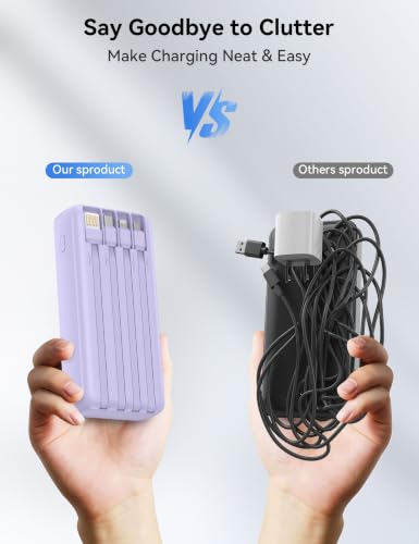 Nusyddy Portable Charger 20000mAh with 4 Built-in Cables & 6 Outputs Purp. - color: Violet
