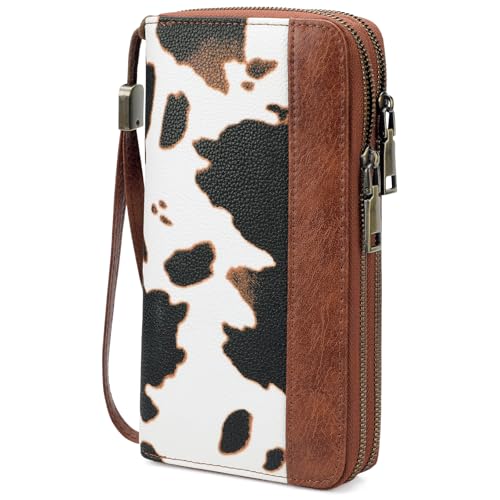 GOIACII Women's Wallet RFID Blocking Leather Wristlet - color: A17 Cow Print Brown
