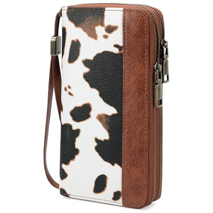 GOIACII Women's Wallet RFID Blocking Leather Wristlet - color: A17 Cow Print Brown