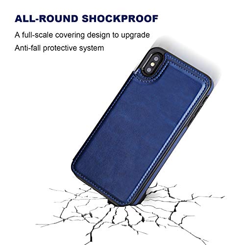 ONETOP for iPhone Xs Max Wallet Case with Credit Card Holder,Blue | Kickstand,ID/Cash Holder,Case Wallet with Card Slots,Double Magnetic Clasp,Durable PU Leather Shockproof Cover for Women Men - color: iPhone Xs Max 6.5" Blue