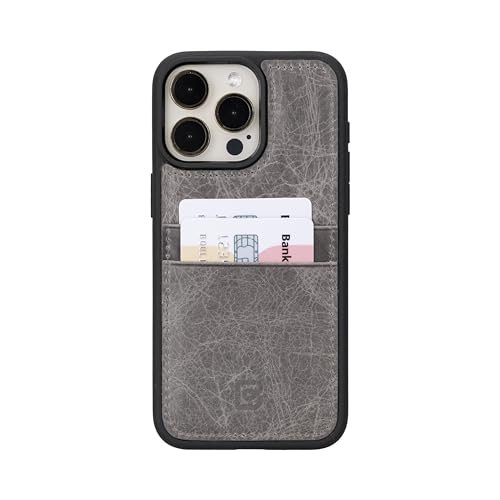 BOULETTA Compatible with iPhone 15 ProMax Case with Card Holder - Genuine Leather, Protective, Slim Phone Case, 2 Card Holders, RFID Blocking 6.7 inches, Gray