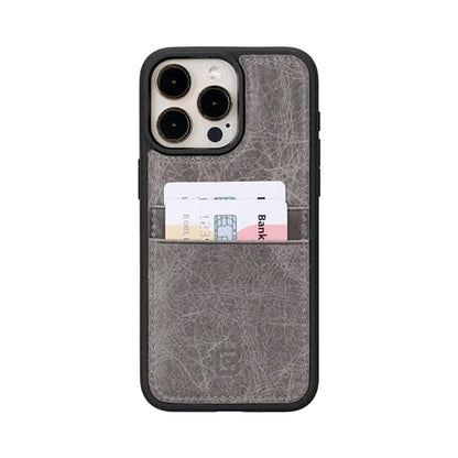 BOULETTA Compatible with iPhone 15 ProMax Case with Card Holder - Genuine Leather, Protective, Slim Phone Case, 2 Card Holders, RFID Blocking 6.7 inches, Gray