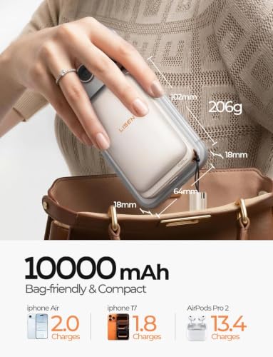 LISEN Magnetic Portable Charger Power Bank for iPhone 10000mAh - color: Sandstone Khaki