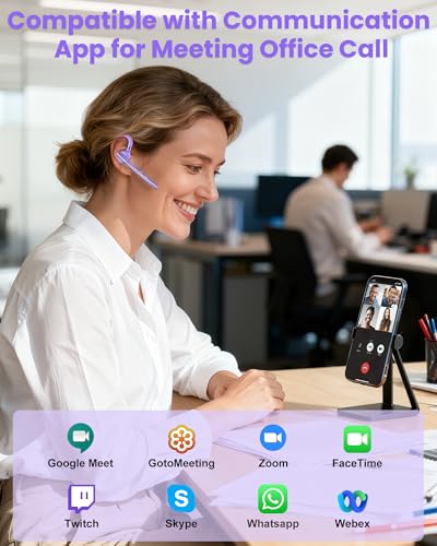 New Bee Bluetooth Headset V5.1 72H Talk Dual Mic with Mute Button for Work, Wireless Hand-Free Bluetooth Earpiece with 500mAh Charging Case for Cell Phone Calls Driver (M54, Purple) - color: Purple