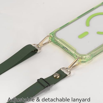 Magnetic for iPhone 17 Pro Crossbody Phone Case,Sage,Clear Magnetic Soft Frame PC Back Shockproof Protective Phone Cover with Adjustable Detachable Lanyard,Compatible with MagSafe - color: Sage, size: iPhone 17 Pro