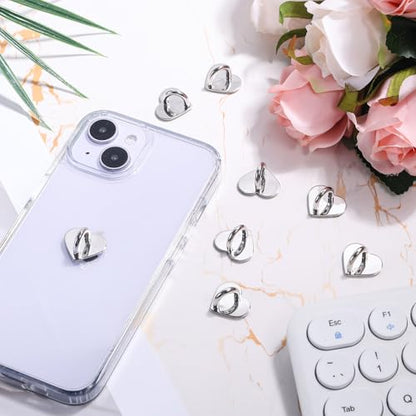 Gosknor 8pcs Heart Cell Phone Ring Holder, Cute Phone Charm Hooks Adhesive Smartphone Finger Ring Grip Sticky Metal Loop Stand for Cellphone Case Pad Tablet DIY Accessories (Silver) - color: silver