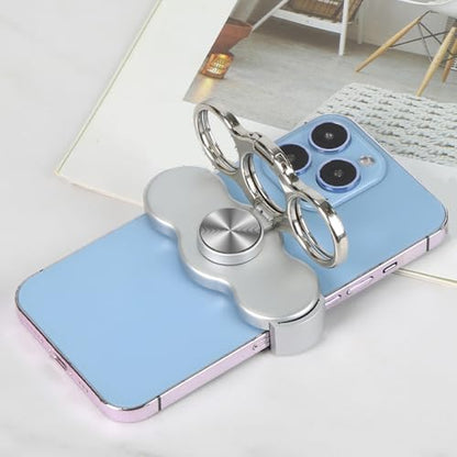 Double-Ring Three-Finger Back Clip Holder 360-Degree Rotating Mobile Grip Multipurpose Foldable Phone Grip Holder - color: Silver