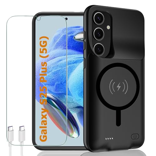 Battery Case for Galaxy S25 Plus,12000mAh Portable Protective Smart Wireless Charging Case Support Carplay Compatible with Galaxy S25 Plus(6.7 inches)Rechargeable Extended Battery Charger Case(Black) - size: Galaxy S25 Plus