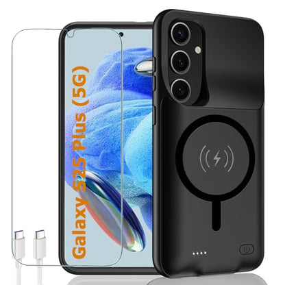 Battery Case for Galaxy S25 Plus,12000mAh Portable Protective Smart Wireless Charging Case Support Carplay Compatible with Galaxy S25 Plus(6.7 inches)Rechargeable Extended Battery Charger Case(Black) - size: Galaxy S25 Plus