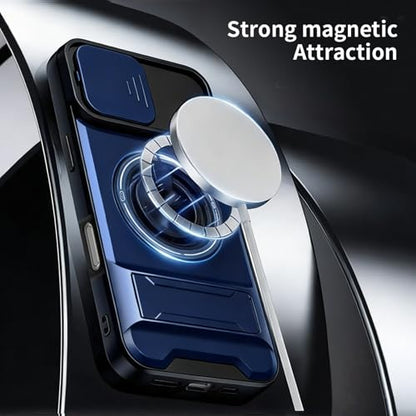 Dssairo for iPhone 16 case with 360°Rotation Magnetic Ring Compatible with MagSafe Slide Camera Cover Foldable Stand Military-Grade Shockproof Protective case (Blue, iPhone 16) - color: Blue, size: iPhone 16