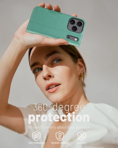 OCASE Compatible with iPhone 17 Pro Wallet Case, PU Leather Flip Folio Case with Card Holders RFID Blocking Kickstand [Shockproof TPU Inner Shell] Phone Cover 6.3 Inch 2025, Green - color: Green