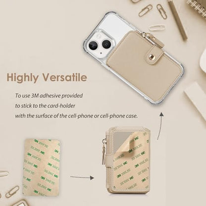 Phone Wallet Stick On, Credit Card Holder for Women Attachable 3M Sticker - color: Khaki