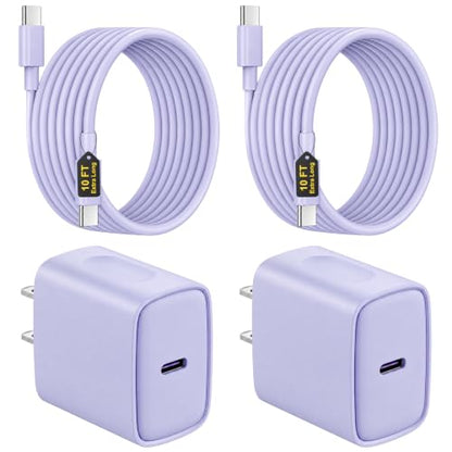 iPhone 18 17 16 15 Charger Fast Charging USB C Charger Block - color: Purple, size: 10FT