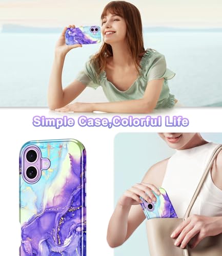 Btscase Compatible with iPhone 17 Case 6.3 Inch 2025,Marble Pattern 3 in 1 Heavy Duty Shockproof Full Body Rugged Hard PC+Soft Silicone Drop Protective Women Girl Phone Cases, Cobalt Violet - color: Cobalt Violet, size: iPhone 17