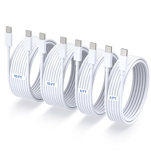 TZBAY 4-Pack (6ft 6ft 10ft 10ft) 60W USB C to USB C Fast Charging Cable - color: White 2x6ft+2x10ft