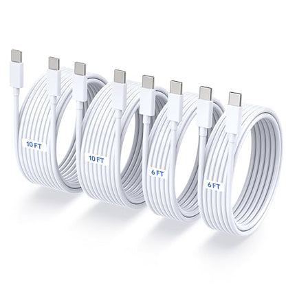 TZBAY 4-Pack (6ft 6ft 10ft 10ft) 60W USB C to USB C Fast Charging Cable - color: White 2x6ft+2x10ft