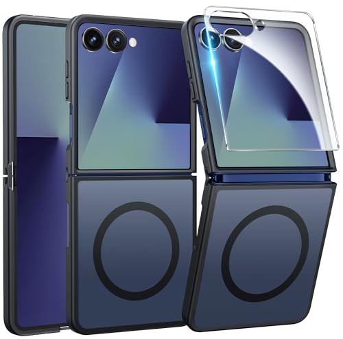 FNTCASE for Samsung Galaxy Z-FLIP-7 Case: Magnetic Matte Phone Cases with Screen Protector Drop Proof Compatible with Magsafe Slim Rugged Shockproof Protective Translucent Cell Cover (C-Frosted Black) - color: C-Black, size: For Galaxy Z Flip 7 (6.9 Inch)