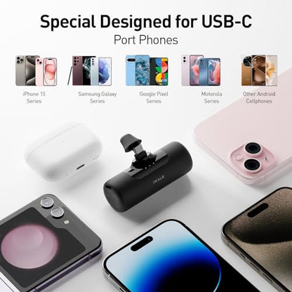 iWALK 4,500mAh USB-C Portable Charger, Power Bank with Built-in Connector, Phone Battery Pack, Compatible with iPhone 18/17/16/15 Series, Samsung Galaxy S24/S23/S22 and Android Phones,Black - color: Black