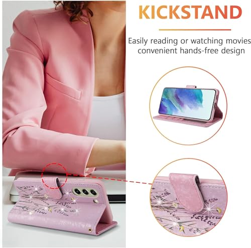 UEEBAI Wallet Case for Samsung Galaxy A15 4G/5G, PU Leather Phone Case Kickstand RFID Blocking Flip Case Card Slots Wrist Strap Relief Engraved Pattern Magnetic Closure Folio Case - Pansy - color: Pansy, size: Samsung Galaxy A15 4G/5G
