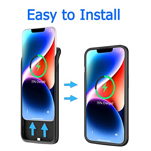 Battery Case for iPhone 14, Upgraded 10000mAh High-Capacity Protective Rechargeable Extended Battery Charger Cover Compatible with iPhone 14 (6.1 inch) Wireless Charging Case Support Carplay - Black - size: iPhone 14
