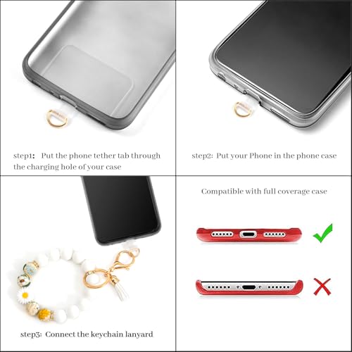 Silicone Beaded Phone Wrist Strap, Phone Wristlet Strap with Tether Tab, Elastic Hands-Free Daisy Wristlet Bracelet(White) - color: Daisy White