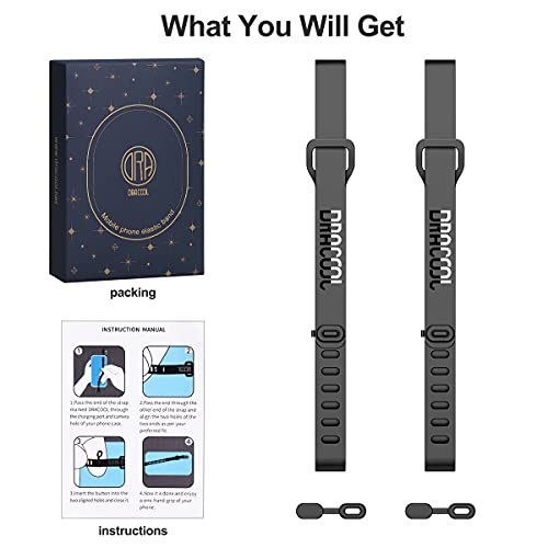 Dracool 2 PCS Silicone Phone Strap Cell Phone Grip Loop Elastic Stretching Band Hand Finger Holder Secure Slim Universal for Galaxy & iPhone Case Most Smart Phone Cases - Black - color: Black