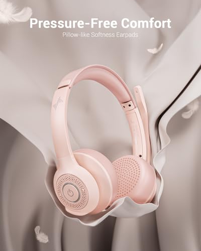 JIAMQISHI Pink Wireless Bluetooth Headset 5.2, AI Noise Cancelling Mic Headphones with USB Dongle Mute for Laptop & Cell Phones - color: Pink