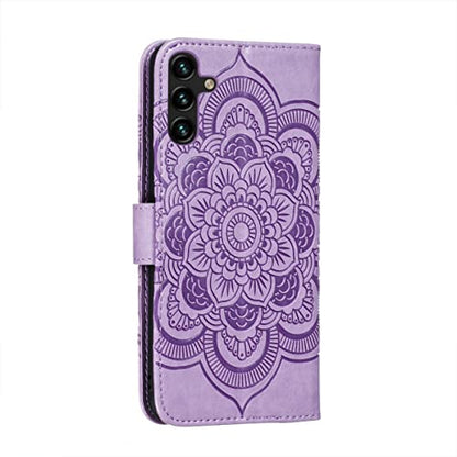 EYZUTAK Case for Samsung Galaxy A15 4G/5G, Premium Leather Magnetic Closure Flip Wallet Phone Case with Card Holder Cash Slot Stand Function Embossed Mandala Flower Shockproof Lanyard Cover - Purple - color: Purple, size: Samsung Galaxy A15 4G/5G