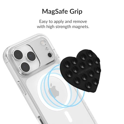 Velvet Caviar Suction Cup Phone Case Mount Compatible with MagSafe Devices Only - Magnetic Silicone Sticky Phone Grip Holder for iPhone Back of Phone - Mirror Gripper (Black Heart) - color: Black Heart