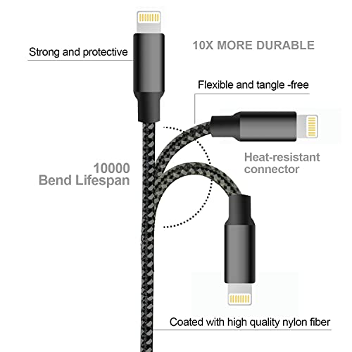 cugunu USB to Lightning Cable, 5 Pack Fast iPhone Charger Cord (BlackGray) - color: Black Gray, style: USB-A to L