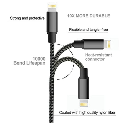 cugunu USB to Lightning Cable, 5 Pack Fast iPhone Charger Cord (BlackGray) - color: Black Gray, style: USB-A to L