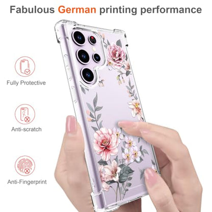 Hungo Galaxy S24 Ultra Case Floral Flower Clear with Design Cute, Girly for Women Girls Floral Transparent Case Compatible with Samsung Galaxy S24 Ultra Pink Lily - color: Pink Lily