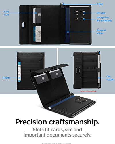 Spigen Life Passport Card Cover Holder, RFID Blocking | Travel Document Organizer, SIM Card Pin Included - Black - color: Black