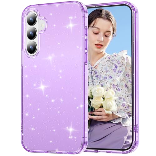 Glitter Case for Samsung Galaxy A17 5G Case, Bling Glitter Shockproof Phone Case for Galaxy A17 Case, Anti-Yellowing Clear Glittering Protective Case for Women and Girls (Purple) - color: Purple, size: A17