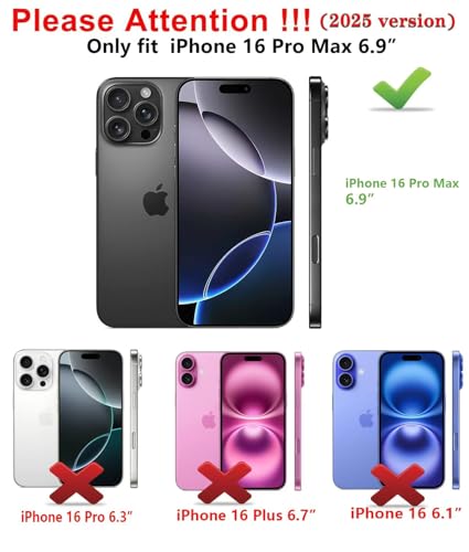 Qinmay Compatible with iPhone 16 Pro Max Case with Card Holder, Dual Layer Shockproof,Heavy Duty Protective Hidden Slot Slim Wallet Phone Cover，Black - color: Black, size: for iPhone 16 Pro Max