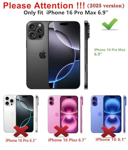Qinmay Compatible with iPhone 16 Pro Max Case with Card Holder, Dual Layer Shockproof,Heavy Duty Protective Hidden Slot Slim Wallet Phone Cover，Black - color: Black, size: for iPhone 16 Pro Max