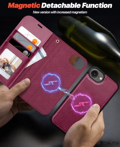 OCASE for iPhone 17e Case/iPhone 16e Detachable Wallet Case with Card Holder, 2 in 1 Pu Leather Flip Folio with RFID Blocking Stand Wrist Strap Shockproof Phone Cover 6.1 Inch 2025, Burgundy - color: Burgundy, size: iPhone 16e/ iPhone 17e