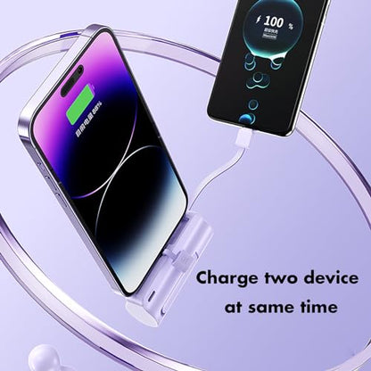 Mini Power Bank,Capsule Power Phone Charger 5500mAh,Portable Charger with Dual USB-C Ports for iPhone 17/16/15/15 plus/15 pro/15 pro Max/Android Phone/Samsung/Moto/LG etc (Purple) - color: Purple