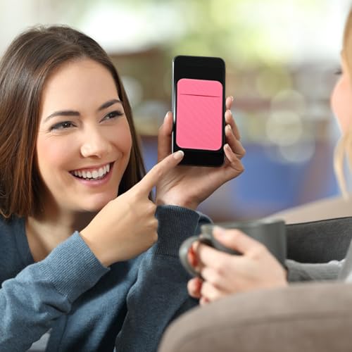 2pcs Adhesive Phone Card Holder Sticky Pocket with Elastic Stretch Fabric, Smartphone Back Wallet for Small Cards, Pink Self-adhesive Case Pocket for Travel and Daily Use